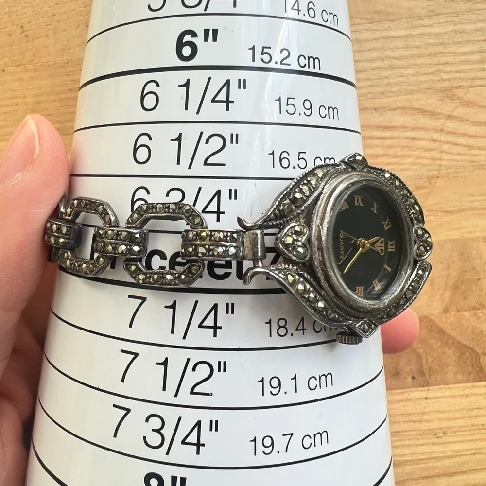 Vintage Sterling silver marcasite Art Deco ladies cocktail watch NEW BATTERY